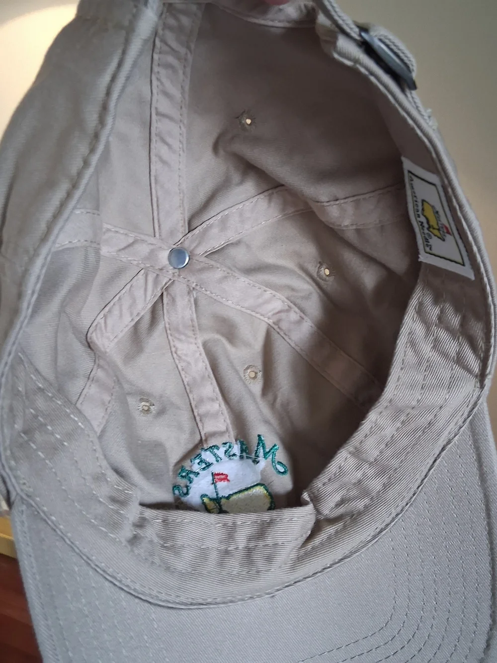 American Needle Masters 2016 Beige Cap Yellow Green Masters Patch Embroidered